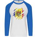 Torn Moldova Flag Moldovan Day Football Mens L/S Baseball T-Shirt White/Royal Blue