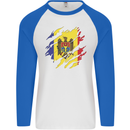 Torn Moldova Flag Moldovan Day Football Mens L/S Baseball T-Shirt White/Royal Blue
