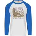 Pilates My Happy Hour Funny Yoga Sloth Mens L/S Baseball T-Shirt White/Royal Blue