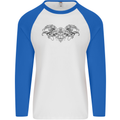 St Georges Day Roman Skull Wings Panther Mens L/S Baseball T-Shirt White/Royal Blue