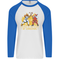 Santa vs Jesus Funny Christmas Xmas Mens L/S Baseball T-Shirt White/Royal Blue