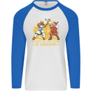 Santa vs Jesus Funny Christmas Xmas Mens L/S Baseball T-Shirt White/Royal Blue