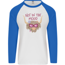 Not in the Mood Funny Highland Cow Mens L/S Baseball T-Shirt White/Royal Blue