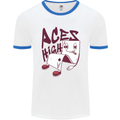 Aces High Funny Poker Weed Cannabis Pot Mens Ringer T-Shirt White/Royal Blue