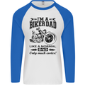 Im a Biker Dad Funny Fathers Day Motorcycle Mens L/S Baseball T-Shirt White/Royal Blue