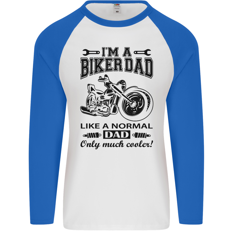 Im a Biker Dad Funny Fathers Day Motorcycle Mens L/S Baseball T-Shirt White/Royal Blue