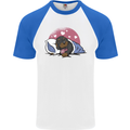 A Dachshund in Bed Dog Mens S/S Baseball T-Shirt White/Royal Blue