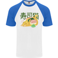 Sushi Cat Mens S/S Baseball T-Shirt White/Royal Blue