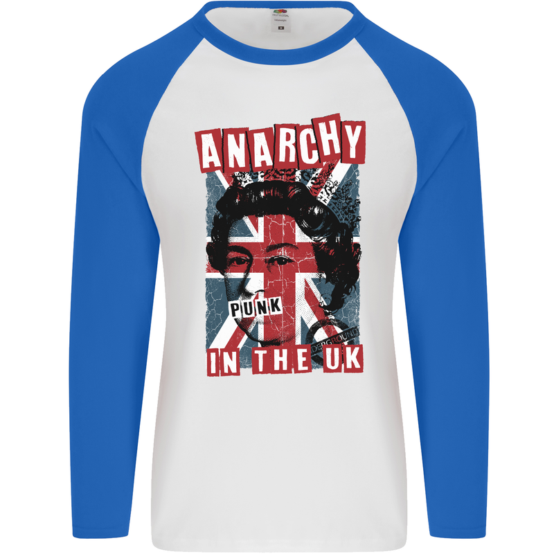 Anarchy in the UK Punk Music Rock Mens L/S Baseball T-Shirt White/Royal Blue