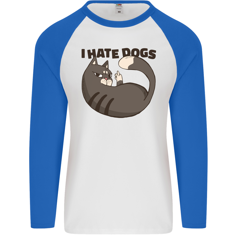 I Hate Dogs Funny Cat Lover Mens L/S Baseball T-Shirt White/Royal Blue