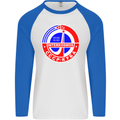 INTERKOSMOS CCCP Soviet Space USSR Logo Mens L/S Baseball T-Shirt White/Royal Blue