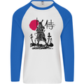 Samurai Battle MMA Kenjutsu Kendo Iaido Mens L/S Baseball T-Shirt White/Royal Blue