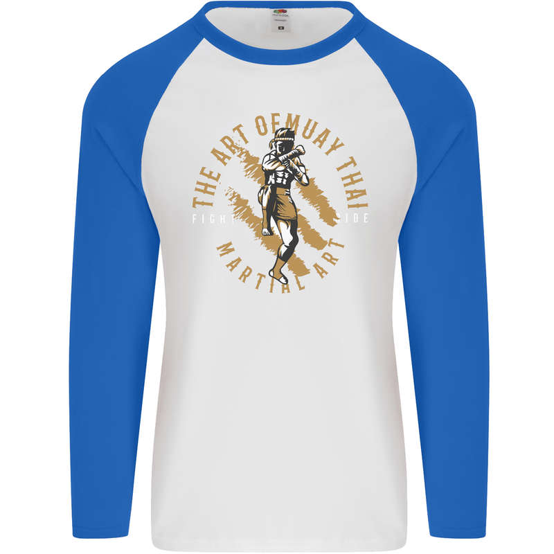 The Art of Muay Thai MMA Mixed Martial Arts Mens L/S Baseball T-Shirt White/Royal Blue