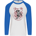 Muay Thai Tiger Warrior MMA Martial Arts Mens L/S Baseball T-Shirt White/Royal Blue