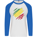 Torn Republic of the Congo Flag Day Football Mens L/S Baseball T-Shirt White/Royal Blue