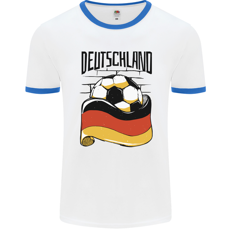 Deutschland Football Germany German Soccer Mens Ringer T-Shirt White/Royal Blue