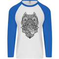 Pitbull Mandala Art Dog Lover Mens L/S Baseball T-Shirt White/Royal Blue