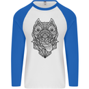 Pitbull Mandala Art Dog Lover Mens L/S Baseball T-Shirt White/Royal Blue