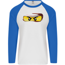 Ninja Eyes Mens L/S Baseball T-Shirt White/Royal Blue