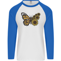 A Sunflower Butterfly Mens L/S Baseball T-Shirt White/Royal Blue