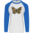 A Sunflower Butterfly Mens L/S Baseball T-Shirt White/Royal Blue