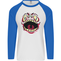 Four Eyed Scary Monster Halloween Mens L/S Baseball T-Shirt White/Royal Blue