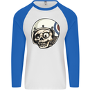 MOD Scooter Skull Motorcycle Biker Mens L/S Baseball T-Shirt White/Royal Blue