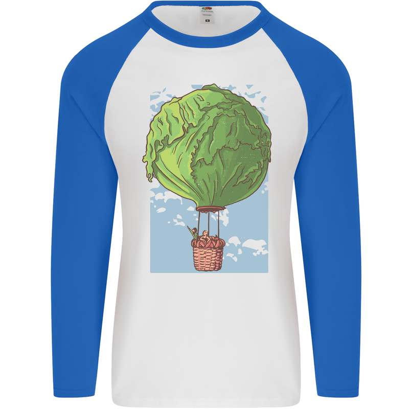 Funny Lettuce Hot Air Balloon Mens L/S Baseball T-Shirt White/Royal Blue