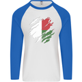 Torn Madagascar Flag Madagascan Day Football Mens L/S Baseball T-Shirt White/Royal Blue