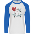 Crane Heart Anti Valentines Day Single Funny Mens L/S Baseball T-Shirt White/Royal Blue