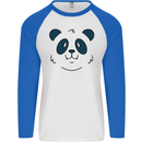 A Cute Panda Bear Face Mens L/S Baseball T-Shirt White/Royal Blue