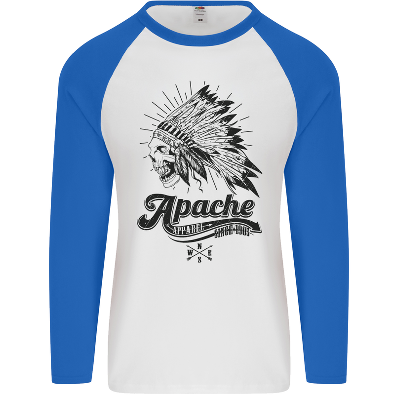 Apache Apparel Motorbike Motorcycle Biker Mens L/S Baseball T-Shirt White/Royal Blue