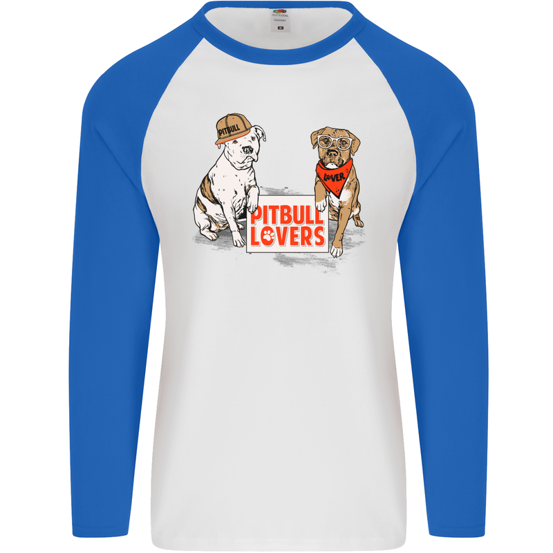 Pitbull Lovers Funny Dog Valentine's Day Mens L/S Baseball T-Shirt White/Royal Blue