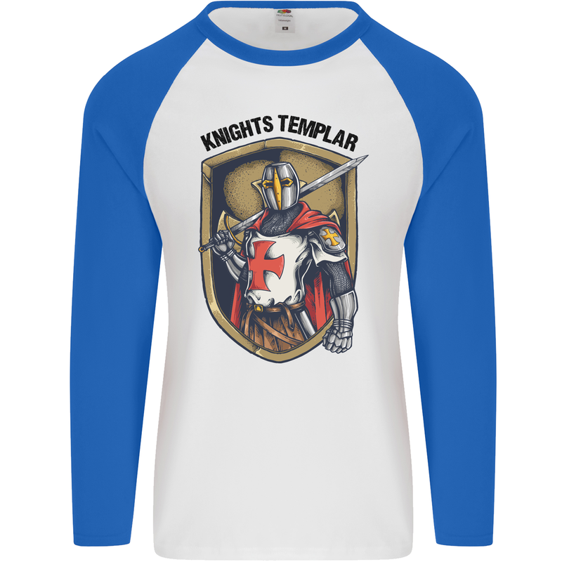 Knights Templar St Georges Day England Mens L/S Baseball T-Shirt White/Royal Blue