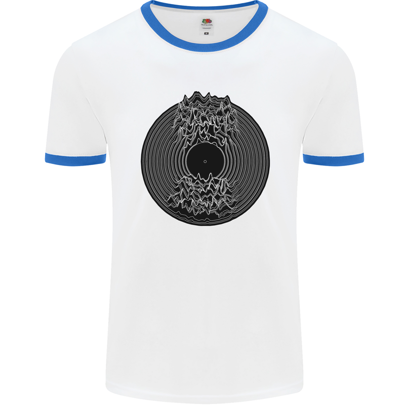 Vinyl Music Sound Waves Turntable Decks DJ Mens Ringer T-Shirt White/Royal Blue