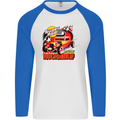 Rockabily Hot Rod Hotrod Dragster Mens L/S Baseball T-Shirt White/Royal Blue