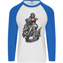 Sexy Engine Muscle Car Hot Rod Hotrod Mens L/S Baseball T-Shirt White/Royal Blue