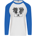 Mushroom Alien Skull Mens L/S Baseball T-Shirt White/Royal Blue