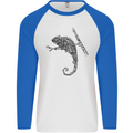 Steampunk Chameleon Mens L/S Baseball T-Shirt White/Royal Blue