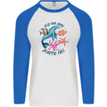 Plastic Free Climate Change Octopus Seal Fish Mens L/S Baseball T-Shirt White/Royal Blue
