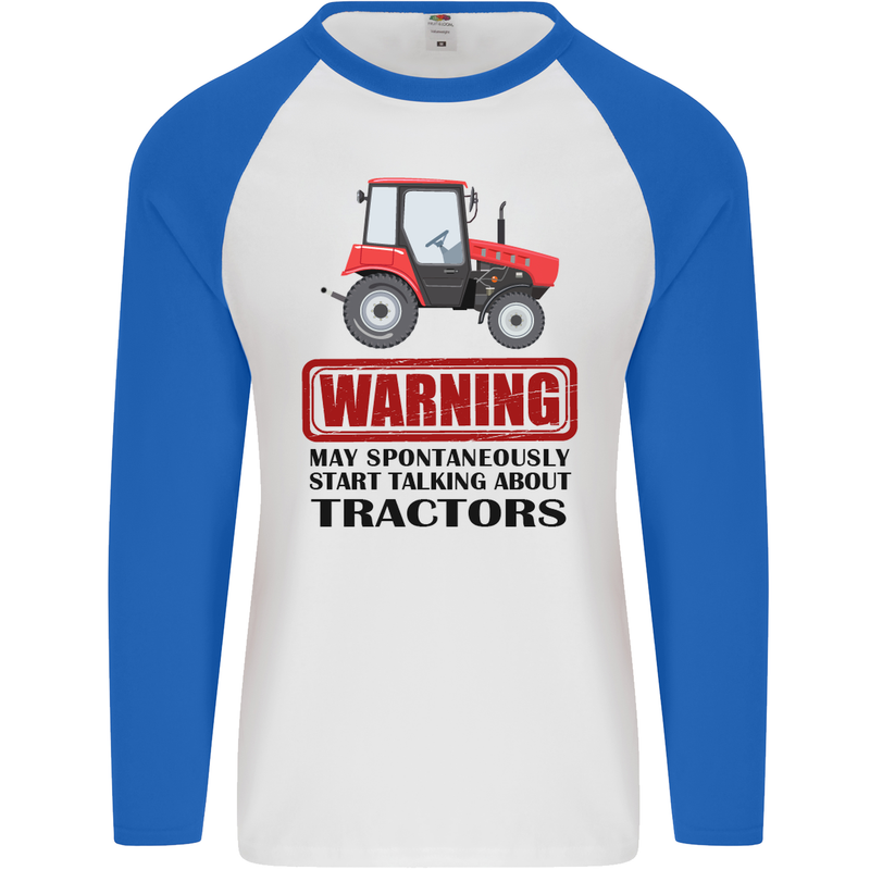 May Talking About Tractors Funny Farmer Mens L/S Baseball T-Shirt White/Royal Blue