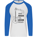 Guitar When Words Fail Music Speaks Mens L/S Baseball T-Shirt White/Royal Blue