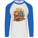 Christmas Santa Claus Bigfoot Unicorn Alien Mens L/S Baseball T-Shirt White/Royal Blue