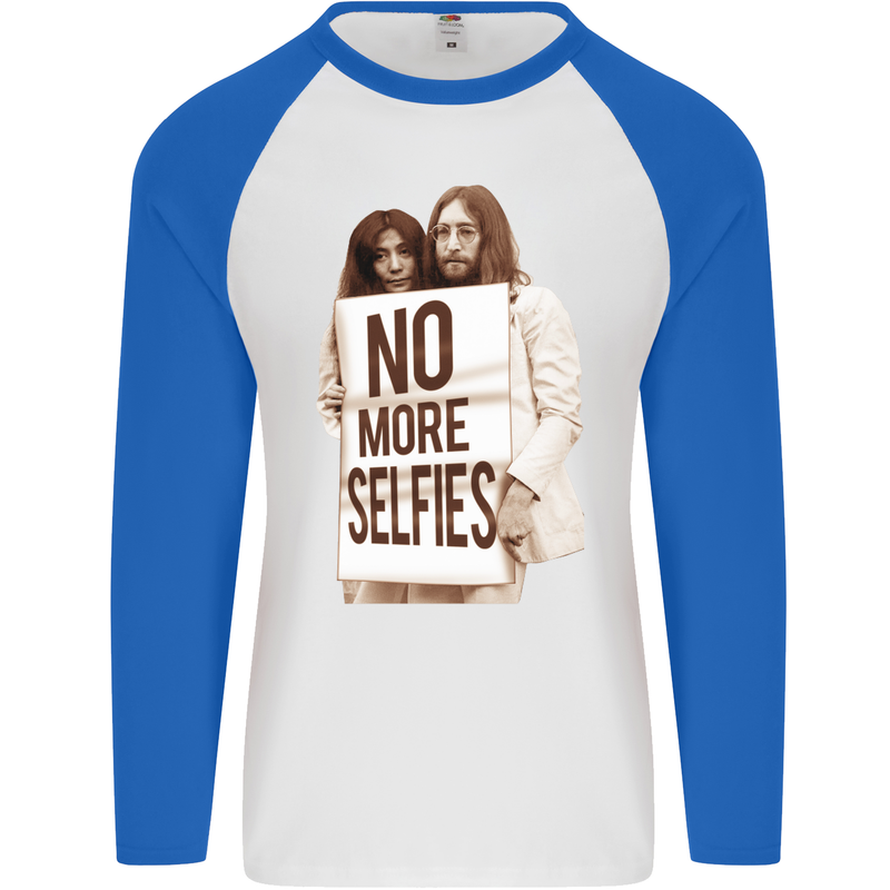 No More Selfies Funny Camer Photography Mens L/S Baseball T-Shirt White/Royal Blue