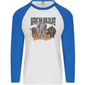 African Wildlife Elephant Lion Rhino Safari Mens L/S Baseball T-Shirt White/Royal Blue