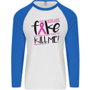 Breast Cancer Awareness Fake Boobs Mens L/S Baseball T-Shirt White/Royal Blue