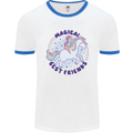 Magical Friends a Girl Riding a Unicorn Mens Ringer T-Shirt White/Royal Blue