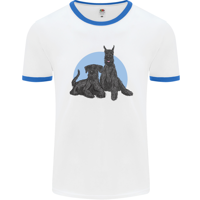 A Pair of Schnauzer Gigantes Dog Mens Ringer T-Shirt White/Royal Blue