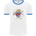 Torn Flag Saint Barthelemy Mens Ringer T-Shirt White/Royal Blue