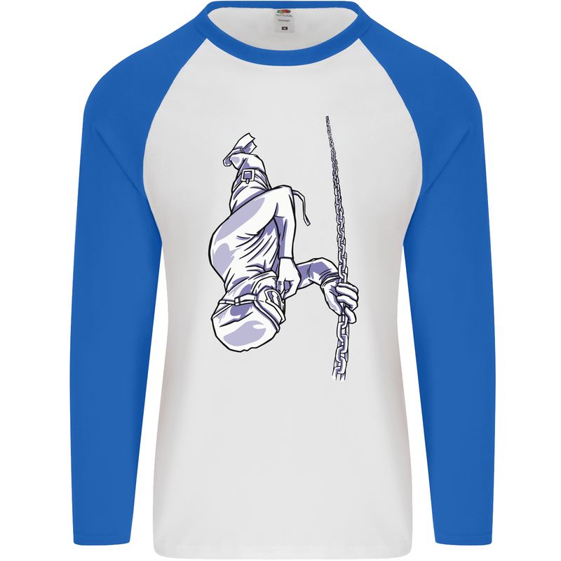 Freediving Chain Diver Scuba Diving Mens L/S Baseball T-Shirt White/Royal Blue